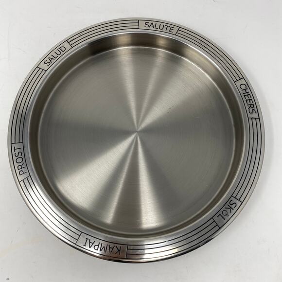 Bar tray and wine coaster “Cheers” in 6 languages silver chrome Home cocktail - Picture 3 of 6